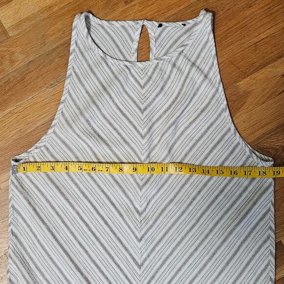 Womens Linen Maxi Dress Med Beige Neutral Sleeveless Striped Boho Resort Summer - Picture 5 of 9